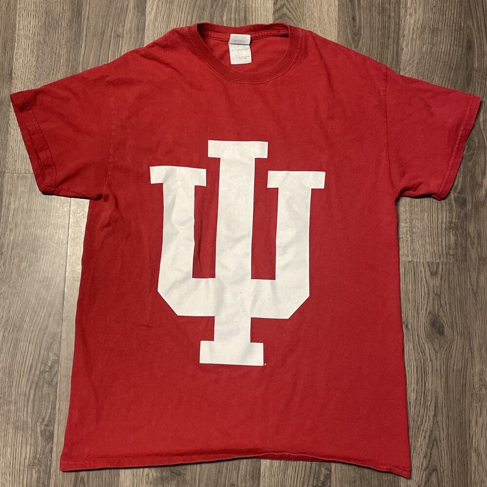 Indiana University Hoosiers T Shirt Mens Medium Red IU Logo Gildan Ultra